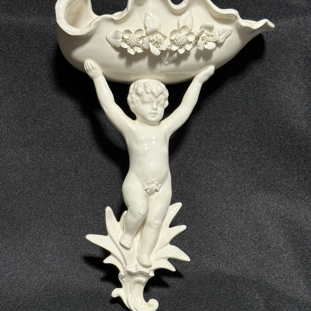 Ardalt Vintage 10" White Porcelain Cherub Wall Pocket Planter 1950-60's Japan